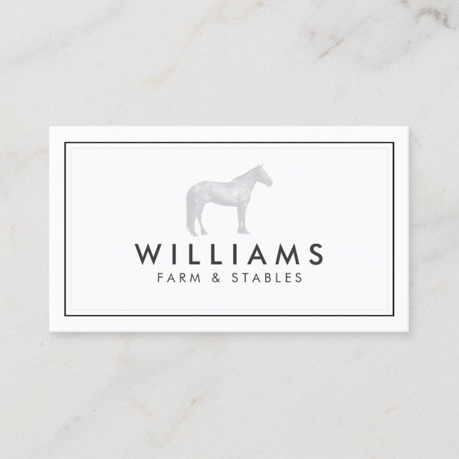 Gray Horse - Farming, Farmer White Business Card (Front)