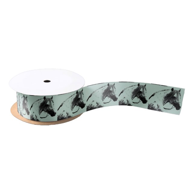 Gray Horse Head Satin Ribbon (Spool)