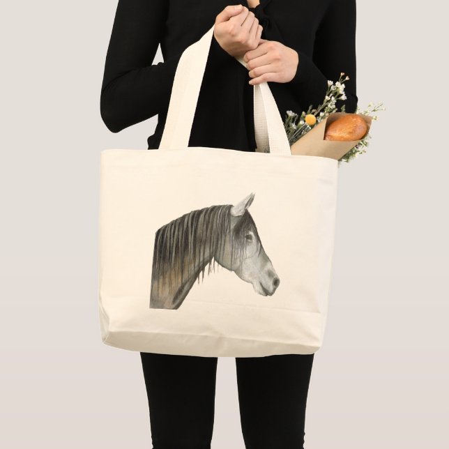 Gray Horse Large Tote Bag (Front (Product))