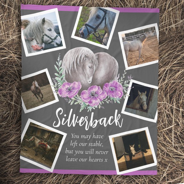 Gray horse memorial purple poppy flowers art photo fleece blanket (Creator Uploaded)