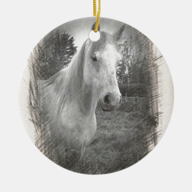 Gray Horse picture Ceramic Ornament (Front)