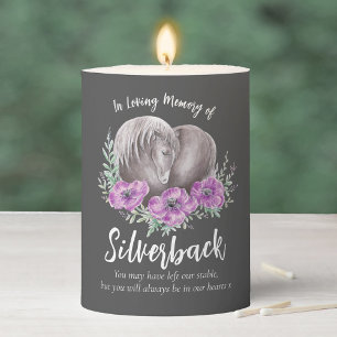 Gray horse purple poppy watercolor photos memorial pillar candle