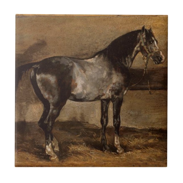 Gray horse rack by Theodore Gericault Ceramic Tile (Front)