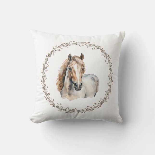 Gray Horse Throw Pillow (Front)