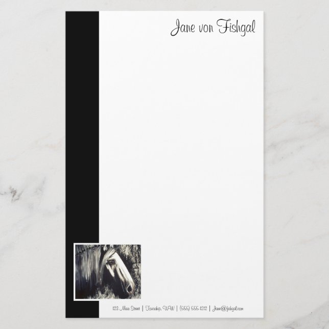Gray Horse with Black Border Stationery (Front)