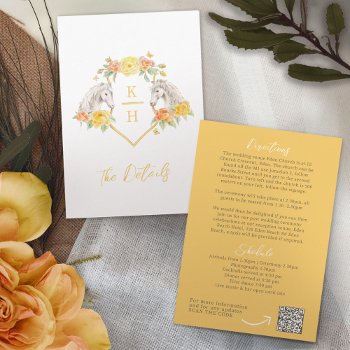 Gray Horses And Roses Yellow Wedding Details Qr Enclosure Card by mylittleedenweddings at Zazzle