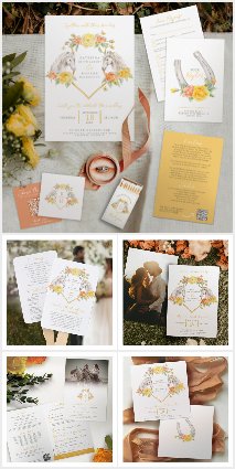 Gray horses and yellow coral roses wedding