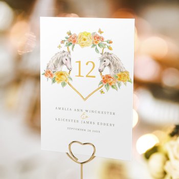 Gray Horses And Yellow Roses Monogram  Table Number by mylittleedenweddings at Zazzle