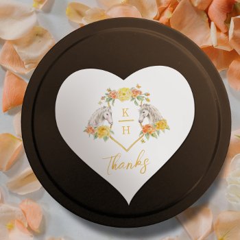 Gray Horses And Yellow Roses Monogram Thanks  Heart Sticker by mylittleedenweddings at Zazzle