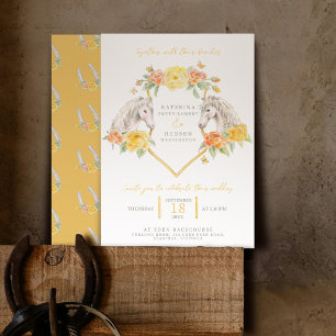 Gray horses and yellow roses monogrammed wedding invitation