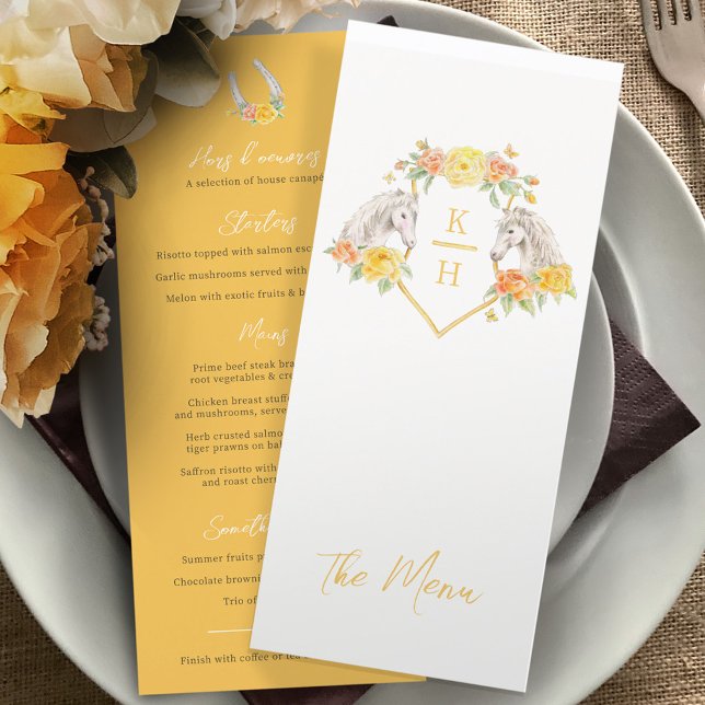 Gray horses and yellow roses wedding menu (Creator Uploaded)