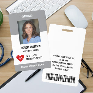 Gray Hospital Medical Employee Logo Photo Id Badge