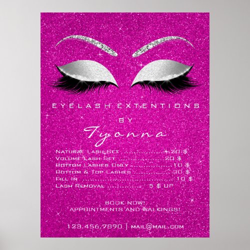 Gray Hot Pink Gold Makeup Artist Lashes Price List Poster