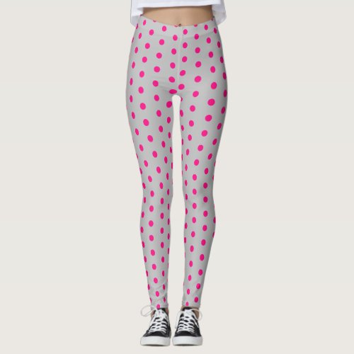Gray hot pink polka dots retro pattern cute cool leggings