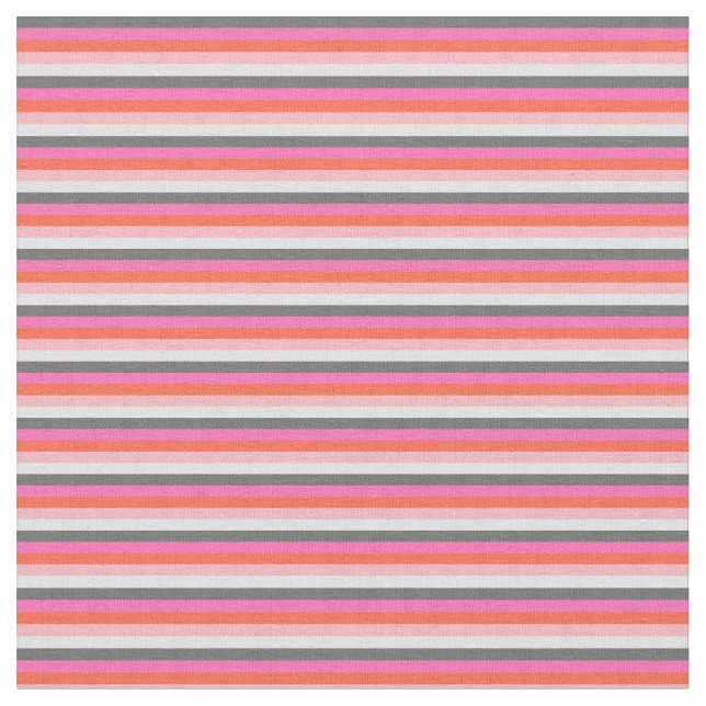 Gray, Hot Pink, Red, Light Pink & Lavender Stripes Fabric (Close Up)