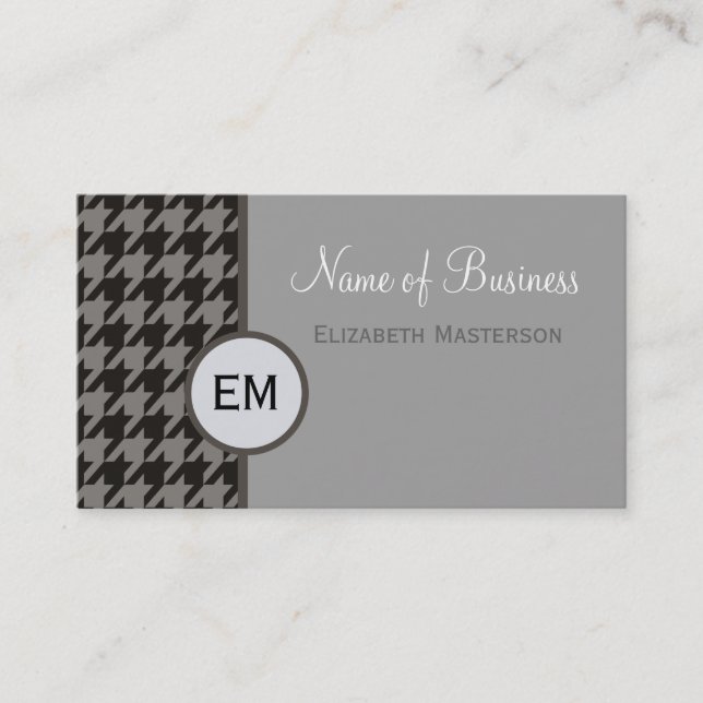 Gray Houndstooth Monogram Business Card (Front)