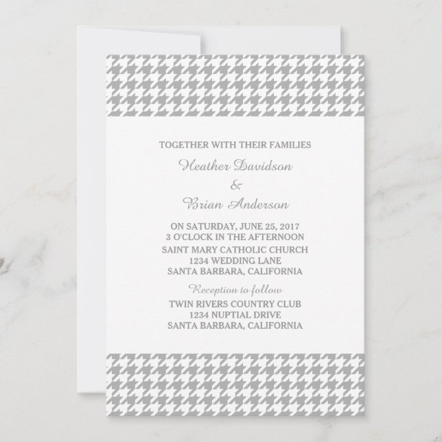 Gray Houndstooth Wedding Invite (Front)