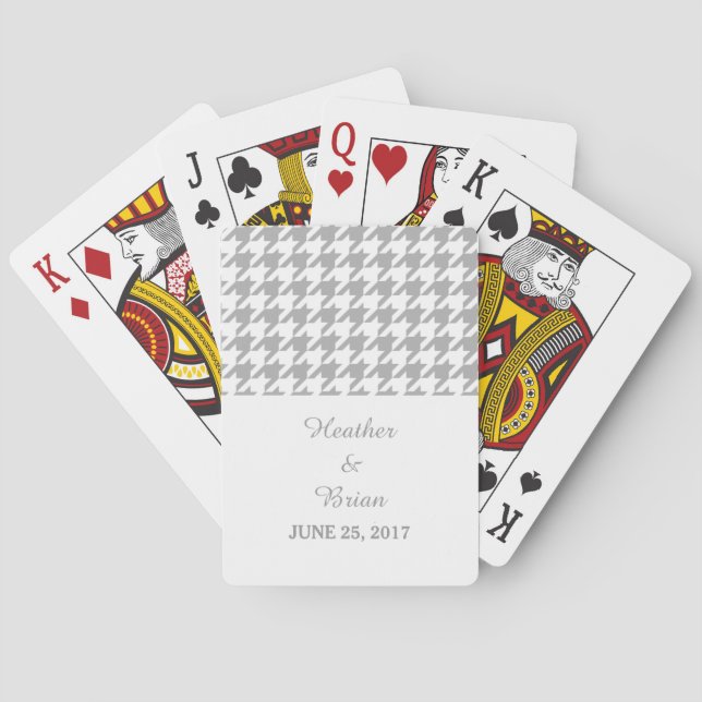 Gray Houndstooth Wedding Playing Cards (Back)