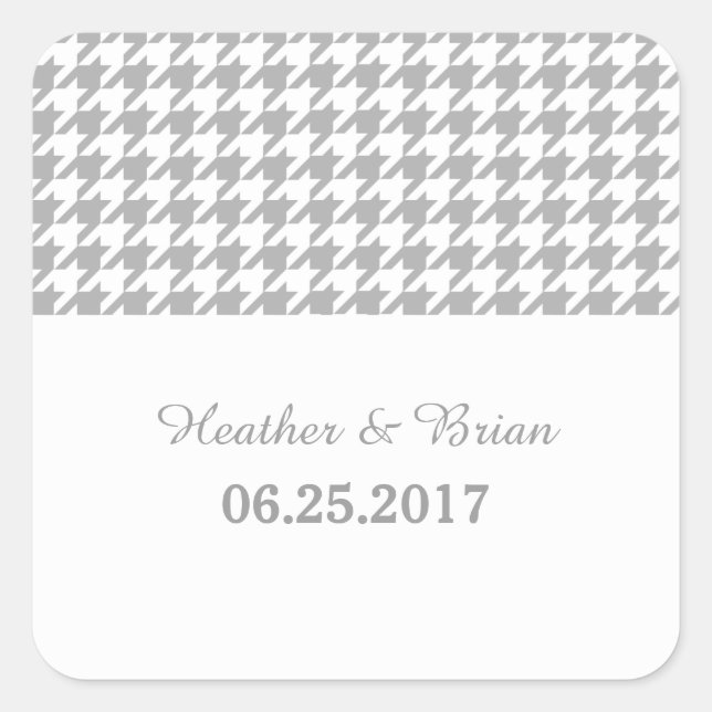 Gray Houndstooth Wedding Stickers (Front)