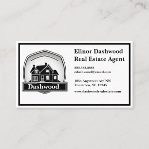 Gray House and Shield Logo Real Estate Agent Business Card