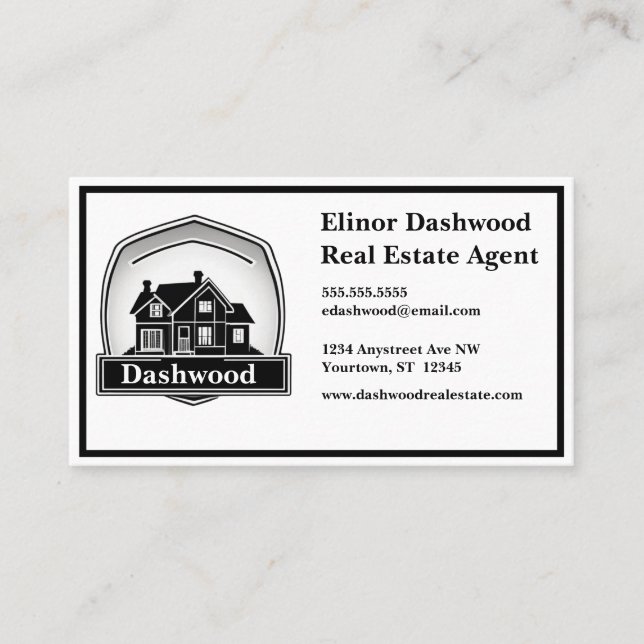 Gray House and Shield Logo Real Estate Agent Business Card (Front)