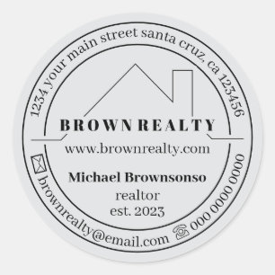 Gray House Simple Logo Real Estate Agent Classic Round Sticker