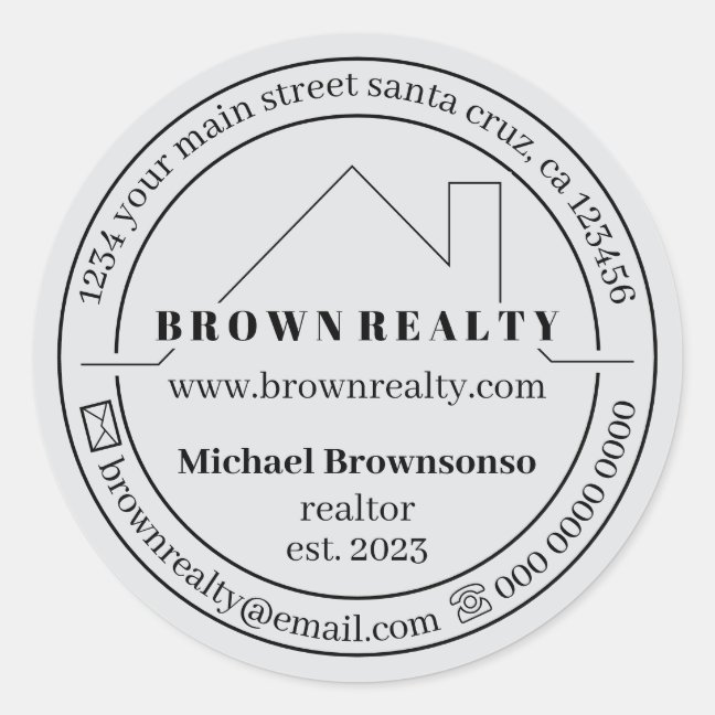 Gray House Simple Logo Real Estate Agent Classic Round Sticker