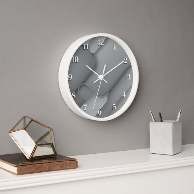 Gray Hues Modern Art White Numbers Clock (Office)