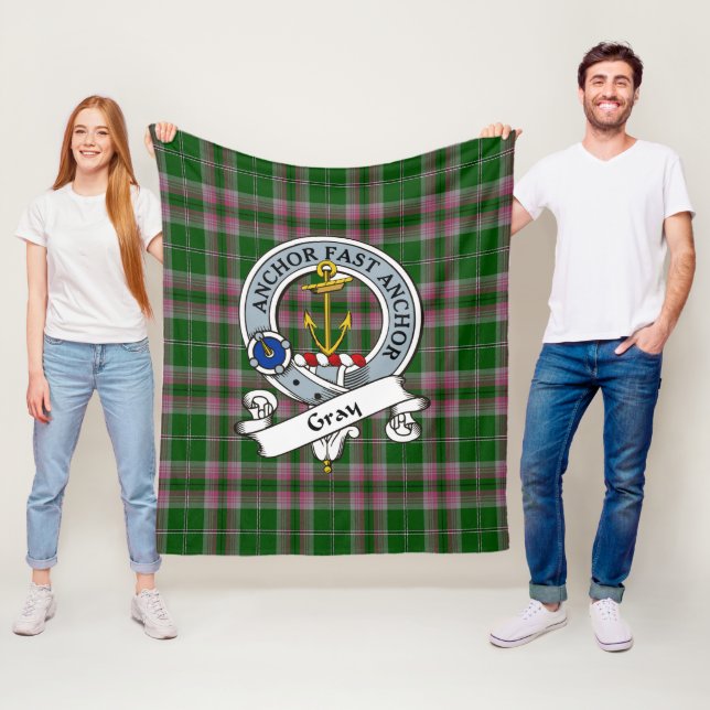 Gray Hunting Clan Badge Tartan Plaid Fleece Blanket (In Situ)