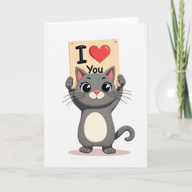 Gray I Love You Cat Card (Front)