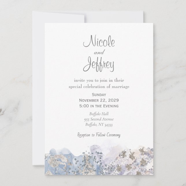 Gray Ice Winter Elegant Wedding Invitation (Front)