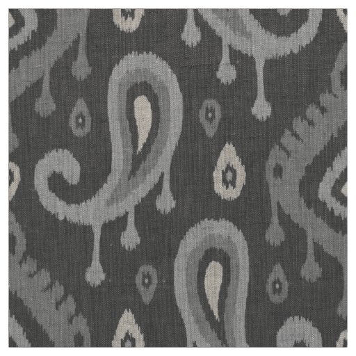 Gray Ikat Paisley Large Scale Fabric