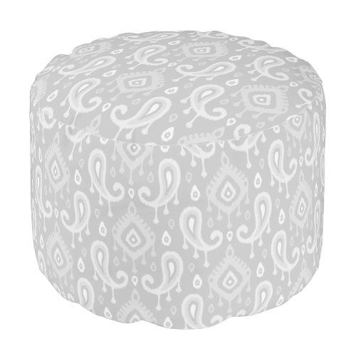 Gray Ikat Paisley Pouf