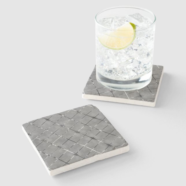 Gray image divided into rectangles, bright wire stone coaster (Side)