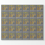 [ Thumbnail: Gray, Imitation Gold Look "10th Birthday" Wrapping Paper ]