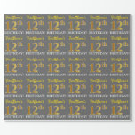 [ Thumbnail: Gray, Imitation Gold Look "12th Birthday" Wrapping Paper ]