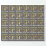 [ Thumbnail: Gray, Imitation Gold Look "14th Birthday" Wrapping Paper ]