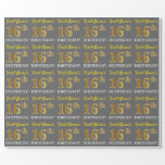 [ Thumbnail: Gray, Imitation Gold Look "16th Birthday" Wrapping Paper ]