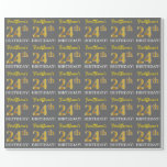 [ Thumbnail: Gray, Imitation Gold Look "24th Birthday" Wrapping Paper ]