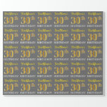 [ Thumbnail: Gray, Imitation Gold Look "30th Birthday" Wrapping Paper ]