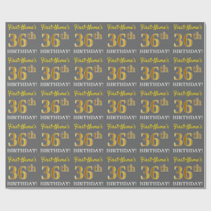 Gray, Imitation Gold Look "36th BIRTHDAY" Wrapping Paper
