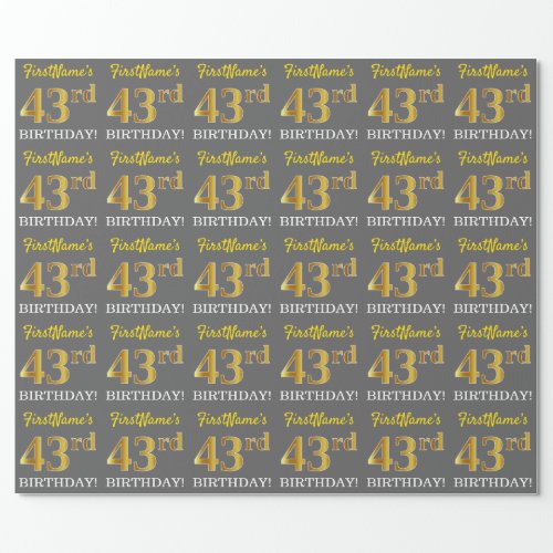 Gray Imitation Gold Look 43rd BIRTHDAY Wrapping Paper