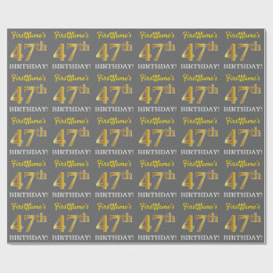 Gray, Imitation Gold Look "47th BIRTHDAY" Wrapping Paper