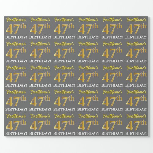 Gray Imitation Gold Look 47th BIRTHDAY Wrapping Paper