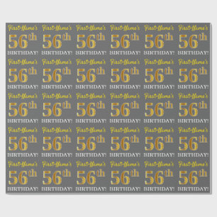 Gray, Imitation Gold Look "56th BIRTHDAY" Wrapping Paper