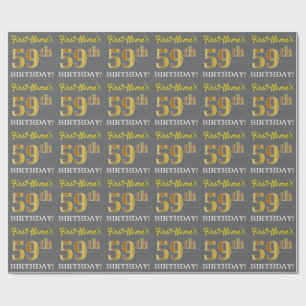 Gray, Imitation Gold Look "59th BIRTHDAY" Wrapping Paper
