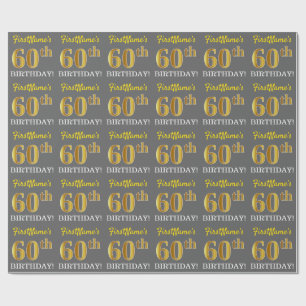 Gray, Imitation Gold Look "60th BIRTHDAY" Wrapping Paper