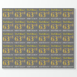 [ Thumbnail: Gray, Imitation Gold Look "63rd Birthday" Wrapping Paper ]