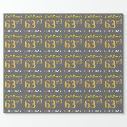 Gray Imitation Gold Look 63rd BIRTHDAY Wrapping Paper