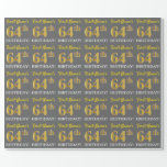 [ Thumbnail: Gray, Imitation Gold Look "64th Birthday" Wrapping Paper ]